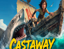 CASTAWAY SURVIVAL IN OCEAN gameplay showing a survivor on a raft surrounded by open water and managing ocean survival.