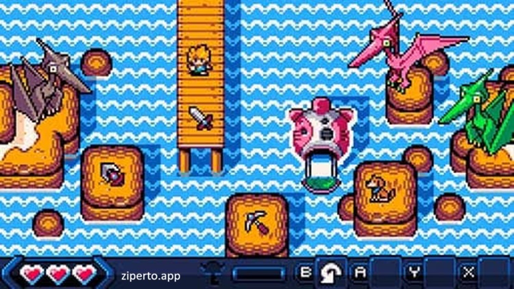 Castaway gameplay showing a stranded hero exploring a mysterious island, battling creatures and searching for hidden paths.