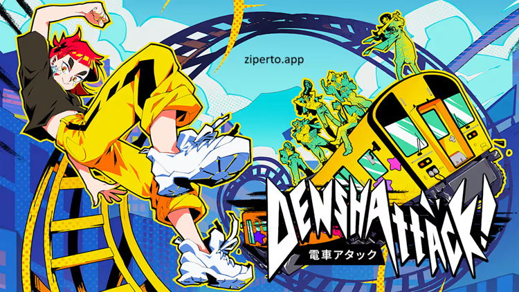 Denshattack! gameplay showing colorful arcade-style action, distinctive characters and reaction-based gameplay.