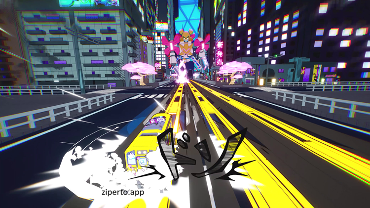Denshattack! gameplay showing colorful arcade-style action, distinctive characters and reaction-based gameplay.