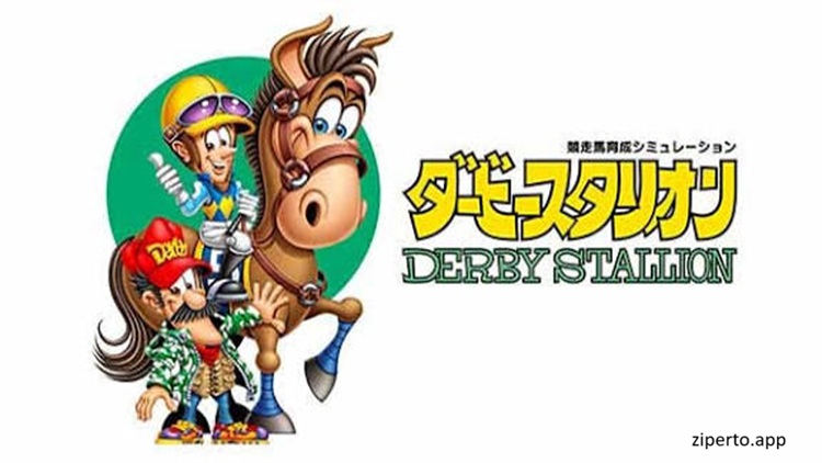 Derby Stallion 2026 showing a Japanese track with realistic racing scenes and horse management elements.