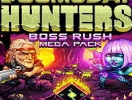 Doomsday Hunters: Boss Rush Mega Pack gameplay showing a giant boss amid colorful bullets, enemies and explosive effects.