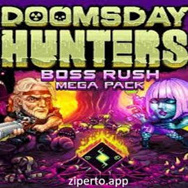 Doomsday Hunters: Boss Rush Mega Pack gameplay showing a giant boss amid colorful bullets, enemies and explosive effects.