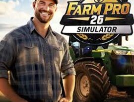 Farm Pro 26 Simulator gameplay showing tractors working with agricultural machinery, farming tasks and rural scenery.