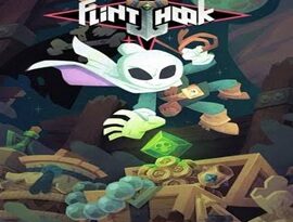 Flinthook gameplay showing the space pirate swinging through a colorful spaceship in fighting enemies and dodging attacks.