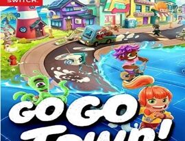 Go-Go Town! gameplay showing colorful town building, shops, residents, customization and cheerful simulation activities.