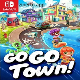 Go-Go Town! gameplay showing colorful town building, shops, residents, customization and cheerful simulation activities.