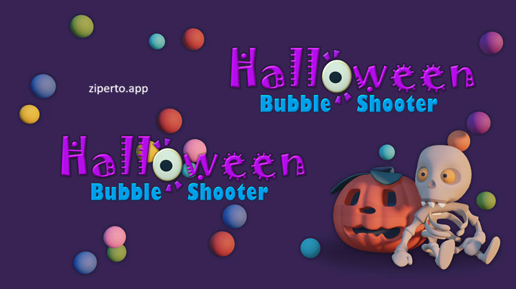 Halloween Bubble Shooter gameplay showing colorful bubbles, spooky Halloween graphics and special items.