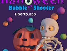 Halloween Bubble Shooter gameplay showing colorful bubbles, spooky Halloween graphics and special items.