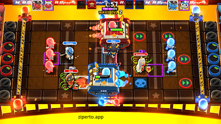 Hell Sports showing colorful teams battling in a fast football-style match with special abilities and a Hell-themed arena.