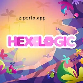 Hexologic gameplay showing a colorful hexagonal puzzle board with connected dots in a relaxing logic challenge.