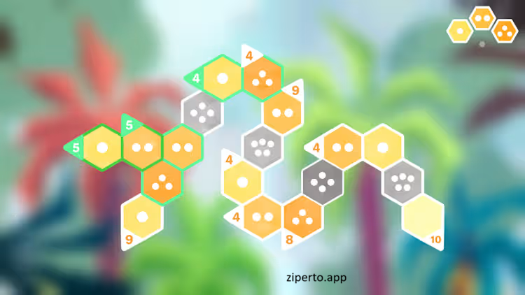 Hexologic gameplay showing a colorful hexagonal puzzle board with connected dots in a relaxing logic challenge.