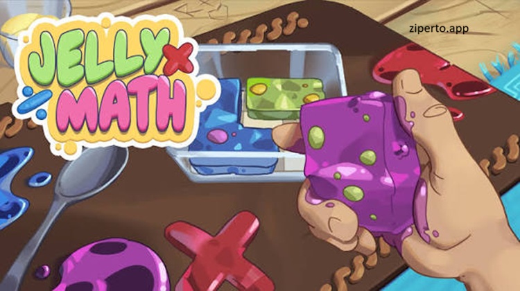 Jelly Math gameplay showing colorful jelly characters, numerical puzzles and bright educational activities.