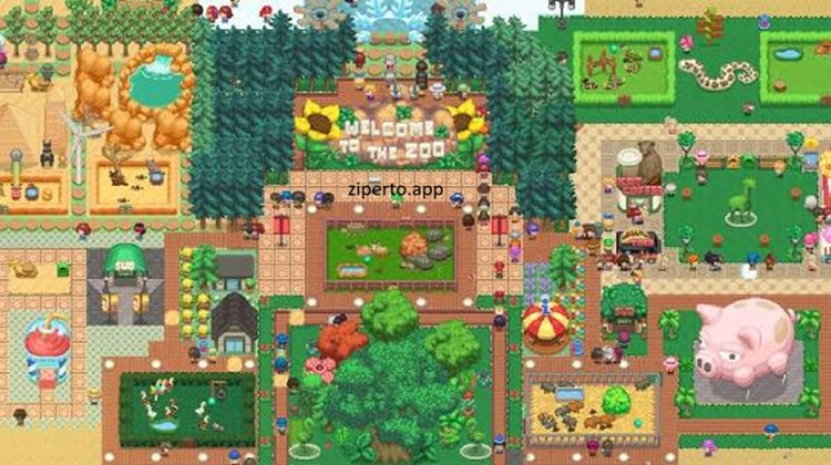 Let's Build a Zoo 2026 featuring colorful pixel art, animal enclosures, visitors and zoo management gameplay.