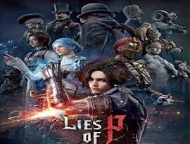 Lies of P: Complete Edition gameplay showing Pinocchio fighting mechanical puppets in the dark Gothic city with combat abilities.
