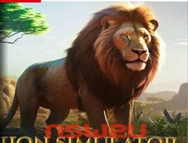 Lion Simulator Survival: RPG Animal Battle gameplay showing a lion roaming the African savannah and facing wildlife.