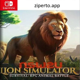 Lion Simulator Survival: RPG Animal Battle gameplay showing a lion roaming the African savannah and facing wildlife.