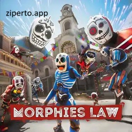 Morphies Law gameplay showing colorful characters battling in a futuristic arena with vibrant combat effects.