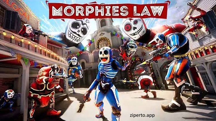 Morphies Law gameplay showing colorful characters battling in a futuristic arena with vibrant combat effects.