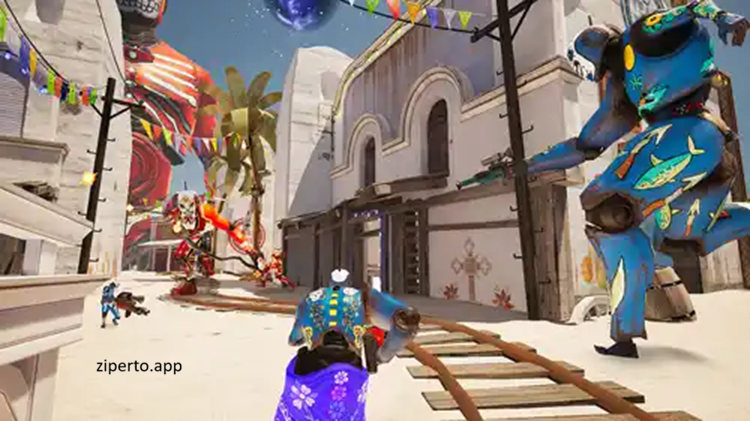Morphies Law gameplay showing colorful characters battling in a futuristic arena with vibrant combat effects.