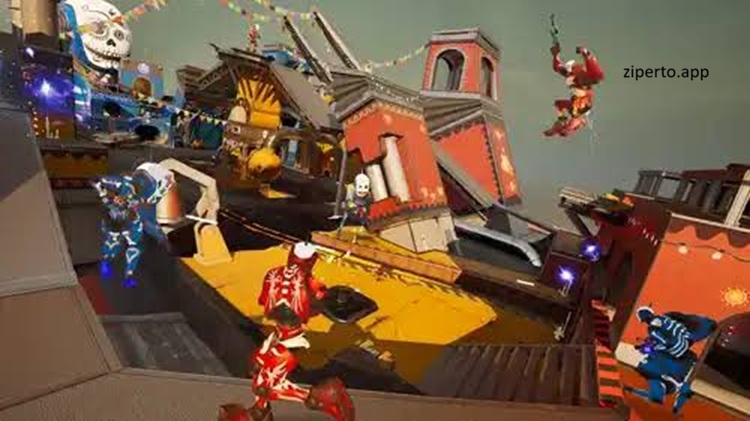 Morphies Law gameplay showing colorful characters battling in a futuristic arena with vibrant combat effects.