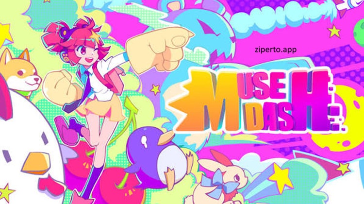 Muse Dash rhythm gameplay featuring anime characters, colorful side-scrolling action and fast-paced beat challenges.