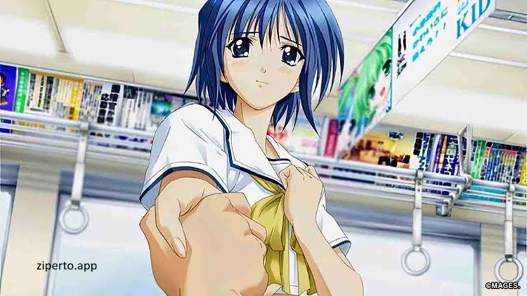 My Merry May with Be featuring Leu, a human-like Replis in visual novel with emotional character scenes and futuristic settings.