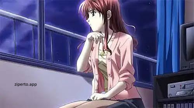 My Merry May with Be featuring Leu, a human-like Replis in visual novel with emotional character scenes and futuristic settings.