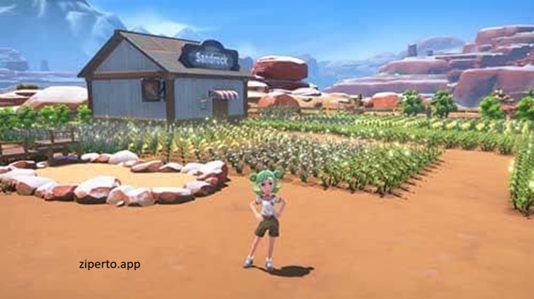 My Time at Sandrock featuring a desert workshop, colorful characters, crafting, farming and exploration.