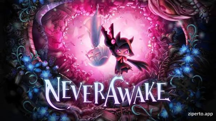 NeverAwake gameplay showing Rem fighting strange nightmare creatures in a colorful hand-drawn twin-stick shooter environment.