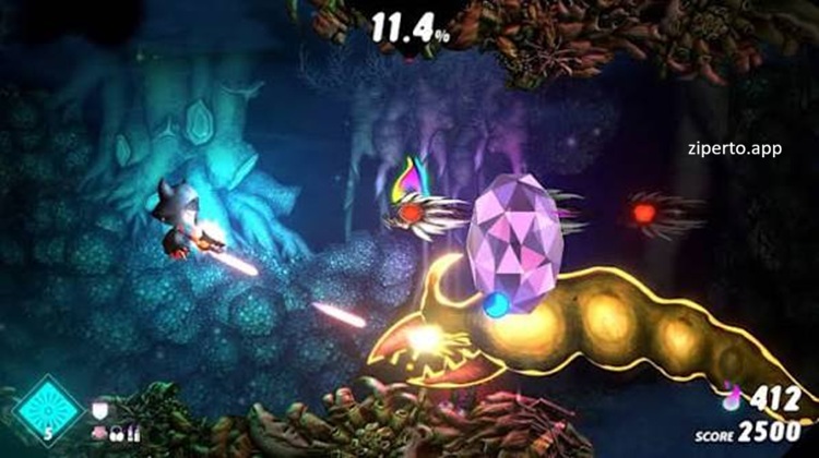 NeverAwake gameplay showing Rem fighting strange nightmare creatures in a colorful hand-drawn twin-stick shooter environment.
