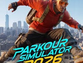 Parkour Simulator 2026 gameplay showing rooftop parkour, wall running, precision jumps, fast movement and traversal mechanics.