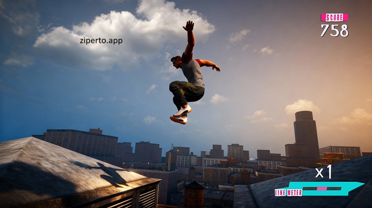 Parkour Simulator 2026 gameplay showing rooftop parkour, wall running, precision jumps, fast movement and traversal mechanics.