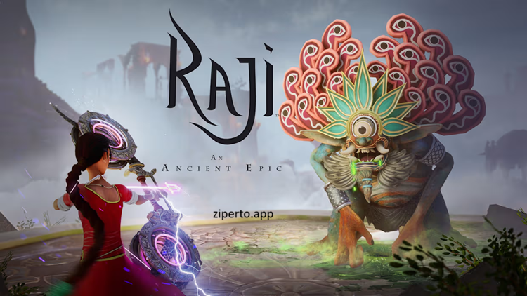 Raji: An Ancient Epic 2026 featuring Raji, Indian mythology, divine weapons, colorful temples and action adventure gameplay.