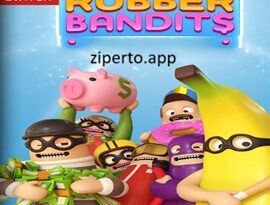 Rubber Bandits 2026 showing colorful bandits fighting with weapons and causing chaos across a multiplayer arena.