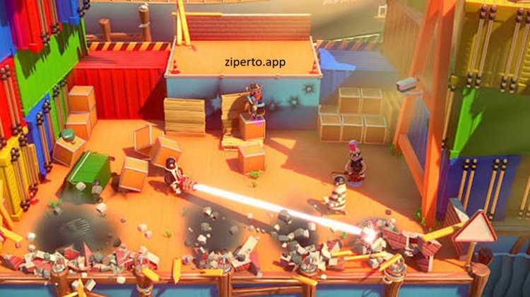 Rubber Bandits 2026 showing colorful bandits fighting with weapons and causing chaos across a multiplayer arena.