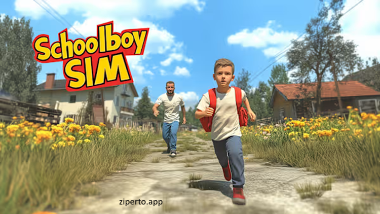 SCHOOLBOY SIM gameplay showing a schoolboy sneaking through a house, searching rooms and avoiding his parents.