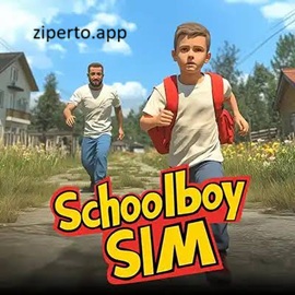 SCHOOLBOY SIM gameplay showing a schoolboy sneaking through a house, searching rooms and avoiding his parents.