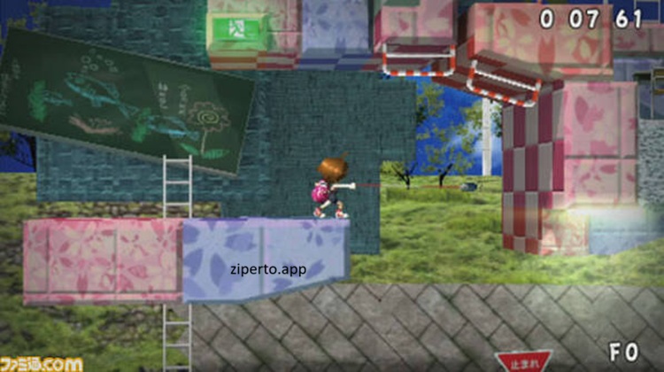 Sayonara Umihara Kawase 2026 features character swinging through a colorful puzzle stage.