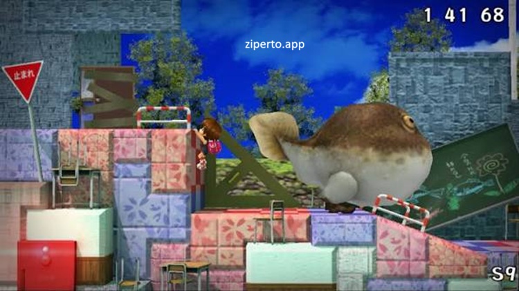 Sayonara Umihara Kawase 2026 features character swinging through a colorful puzzle stage.