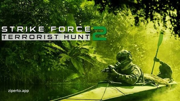 Strike Force 2: Terrorist Hunt 2026 featuring a soldier, tropical warzones and intense first-person shooter action.