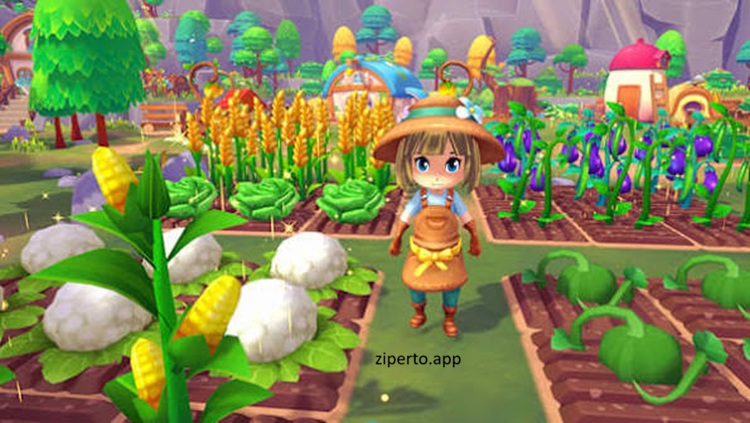 Sugardew Island gameplay featuring cozy farming, crop growing, animal care, peaceful and charming village life.