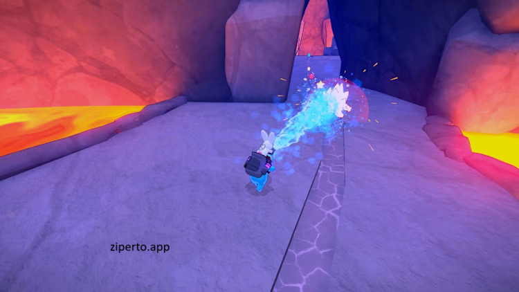 Teeto Switch gameplay showing the blob hero and bunny companion exploring a colorful 3D world and battling shadow creatures.