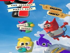 The Jackbox Party Pack 7 2026 featuring five party games, colorful cartoon graphics, drawings and group gameplay.