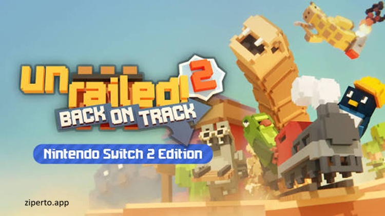Unrailed 2: Back on Track 2026 featuring players building railway tracks, colorful environments and chaotic co-op action.