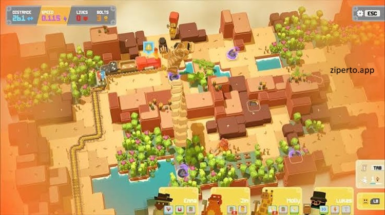 Unrailed 2: Back on Track 2026 featuring players building railway tracks, colorful environments and chaotic co-op action.