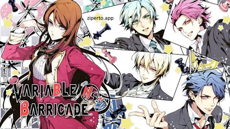 Variable Barricade 2026 featuring four potential suitors in a romance visual novel with colorful character artwork.