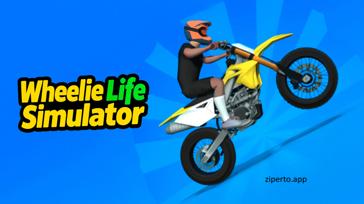 Wheelie Life Simulator gameplay showing a motorcycle rider with detailed riding environments and realistic bike physics.