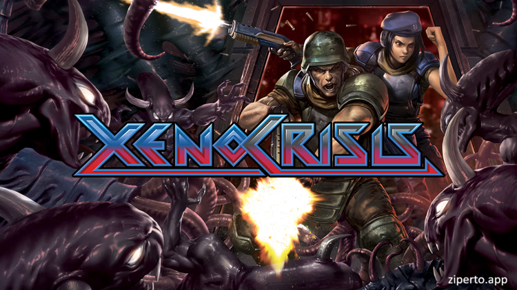 Xeno Crisis 2026 soldiers battling aliens inside a dark futuristic space station.