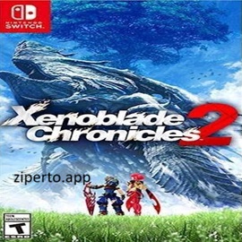 Xenoblade Chronicles 2 gameplay showing Rex and Pyra exploring a vast fantasy world with Titans, dramatic landscapes and real-time RPG combat.